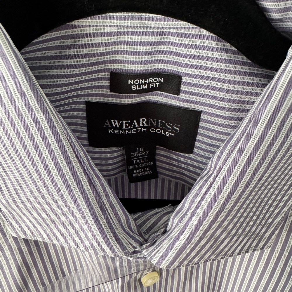 Awearness Kenneth Cole Non-Iron Slim Fit Striped Dress Shirt Tall 16 36/37 - Picture 6 of 6